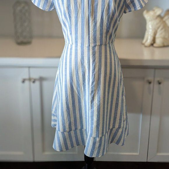 J. CREW Women's Cotton Midi Ruffle V-neck Dress AK915 Size 2 Stripe Blue White - Picture 4 of 4